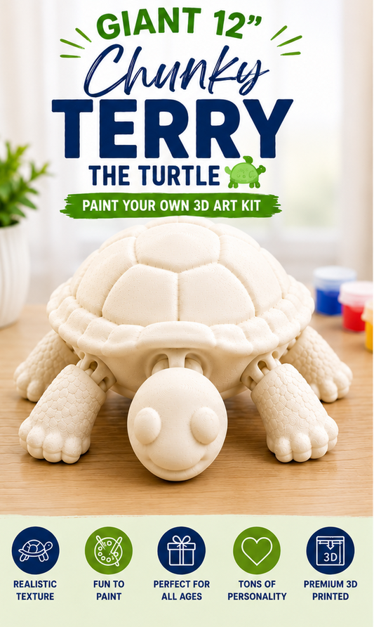 Giant 12" Chunky Terry the Turtle – Paint Your Own 3D Art Kit