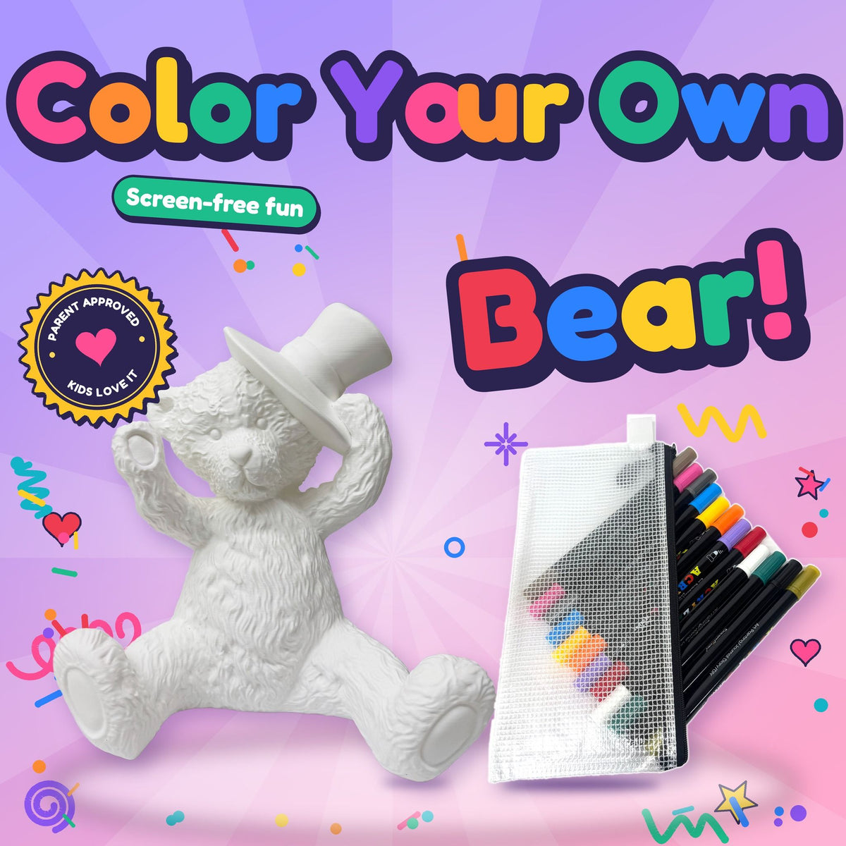 Color Your Own Bear 11.75 Inch Tall – Creative Coloring Kit