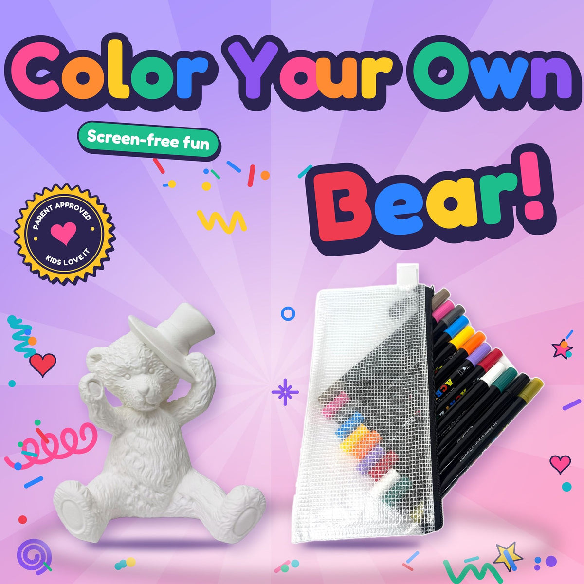 Color Your Own Bear 7.75 Inch Tall – Creative Coloring Kit