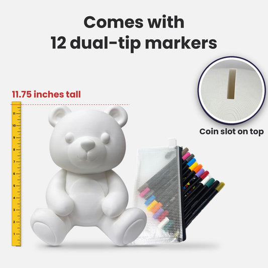 Color Your Own Bear Bank 11.75 Inch Tall – Creative Coloring Kit