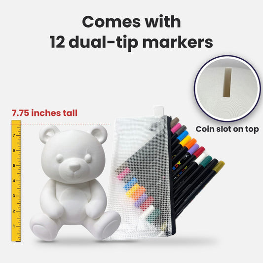 Color Your Own Bear Bank 7.75 Inch Tall – Creative Coloring Kit