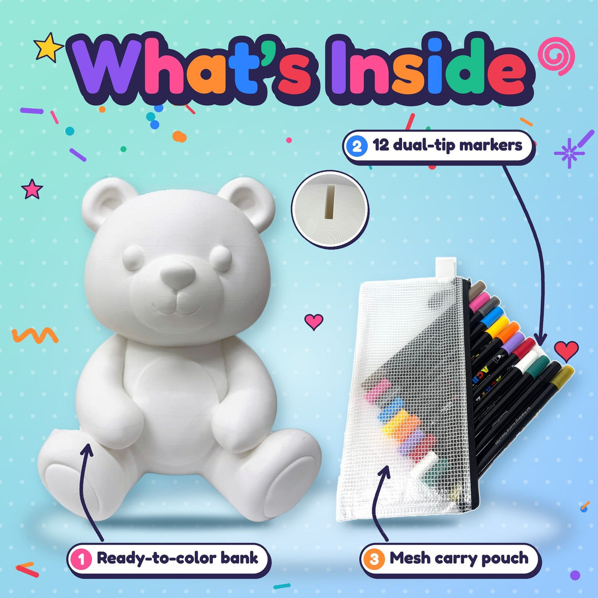 Color Your Own Bear Bank 11.75 Inch Tall – Creative Coloring Kit