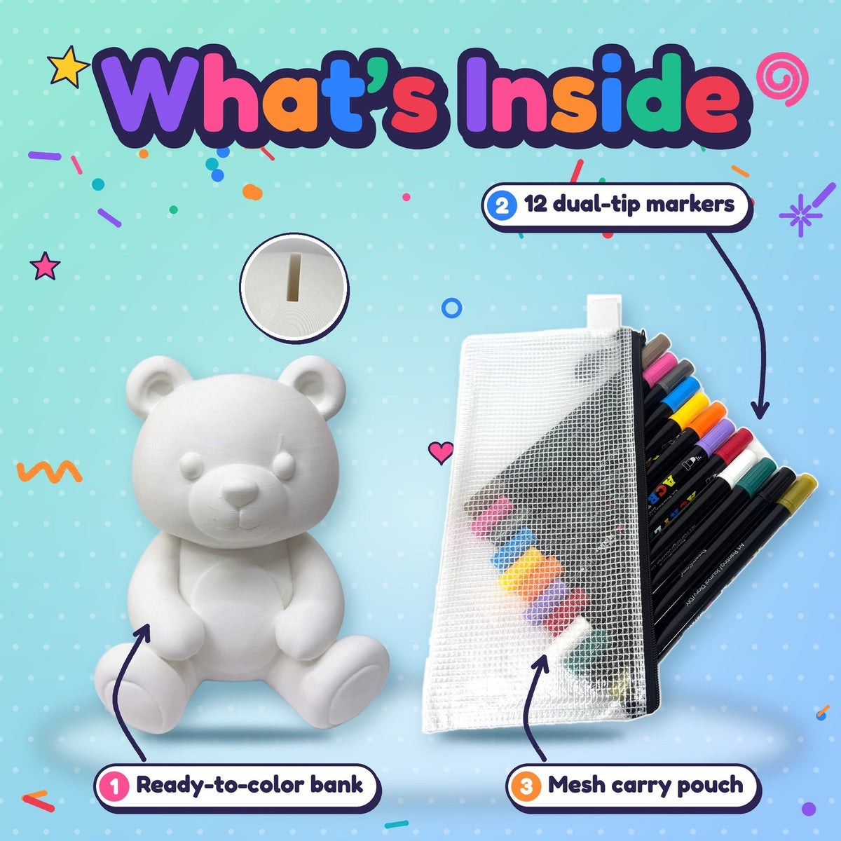 Color Your Own Bear Bank 7.75 Inch Tall – Creative Coloring Kit