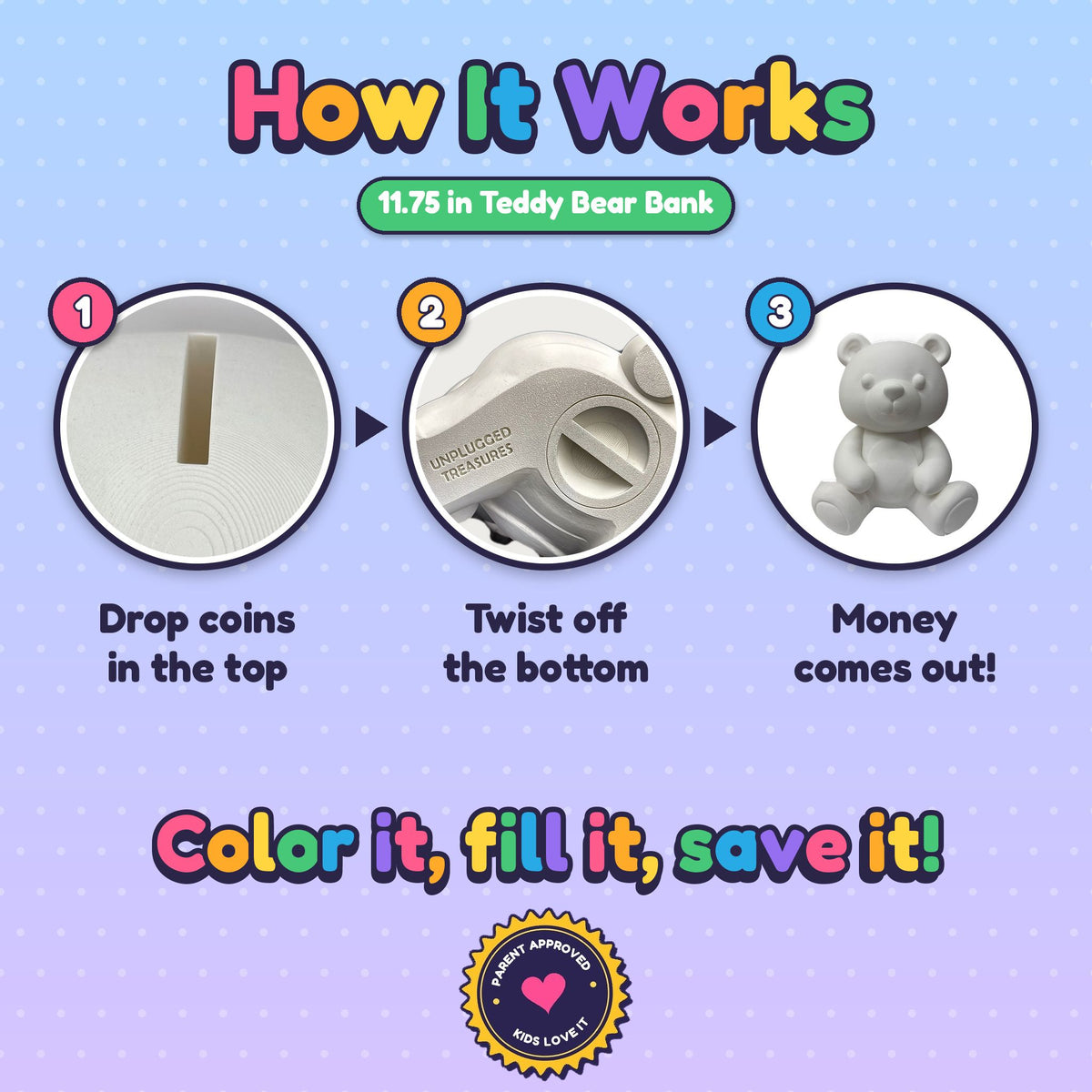 Color Your Own Teddy Bear Bank  11.75" Tall – Creative Coloring Kit