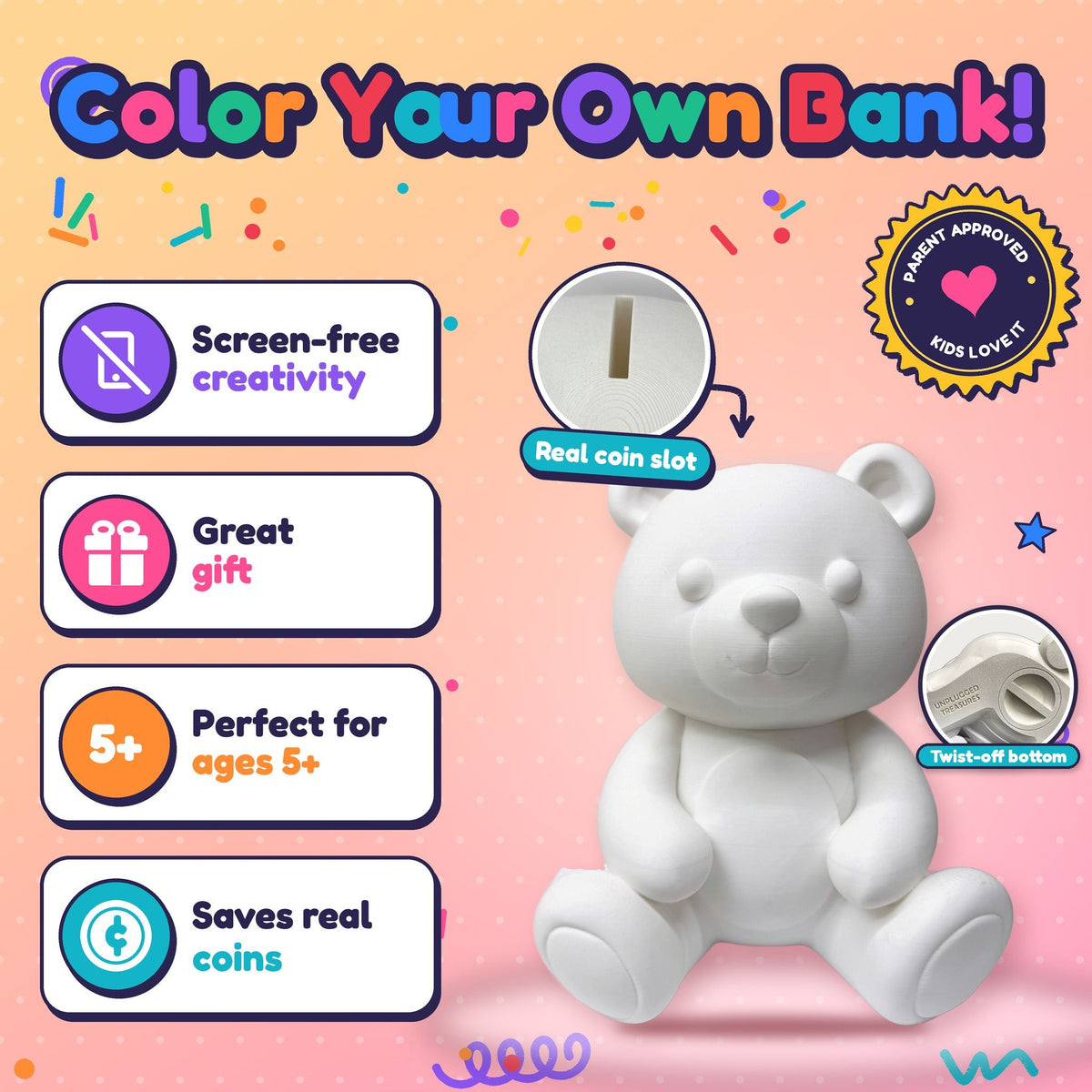 Color Your Own Teddy Bear Bank  11.75" Tall – Creative Coloring Kit